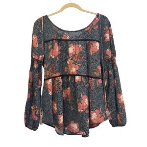 KNOX ROSE Floral Boho Peasant Blouse size Medium, crochet detail 🌸🍂